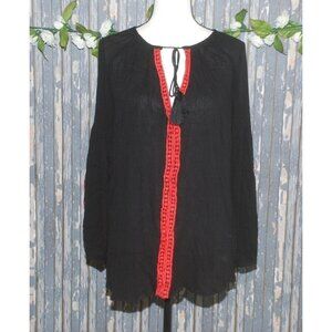 Weekend Suzanne Betro Ladies Tunic Top Blouse Size L Black Red Embroidered